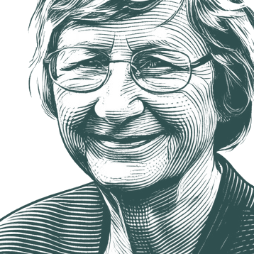 Engraved portrait of Laurel Thatcher Ulrich, facing left