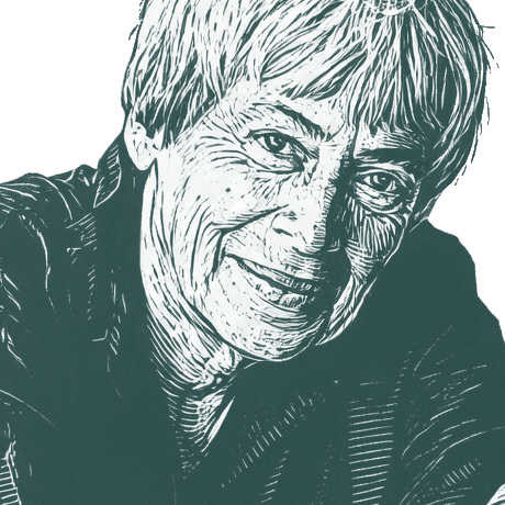 Engraved portrait of Ursula K. Le Guin, facing right