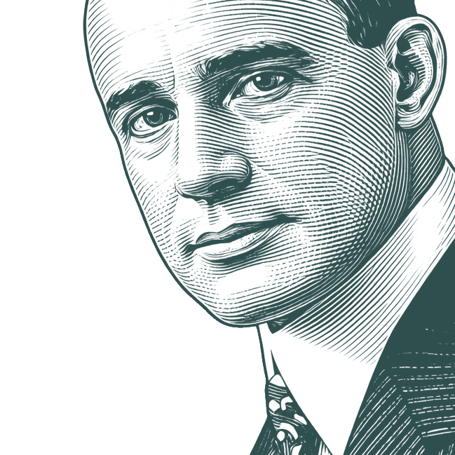 Engraved portrait of Napoleon Hill, facing left