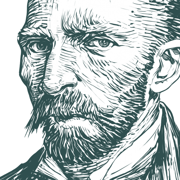 Engraved portrait of Vincent van Gogh, facing left
