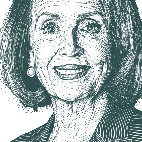 Engraved portrait of Nancy Pelosi, facing left