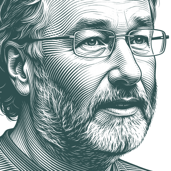 Engraved portrait of Iain Banks, facing right