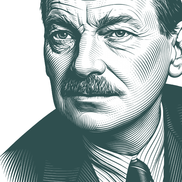 Engraved portrait of Clement Attlee, facing left