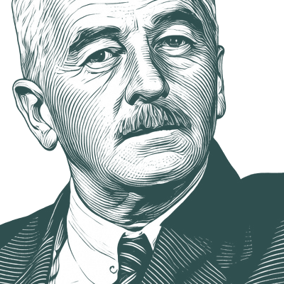 Engraved portrait of William Faulkner, facing right