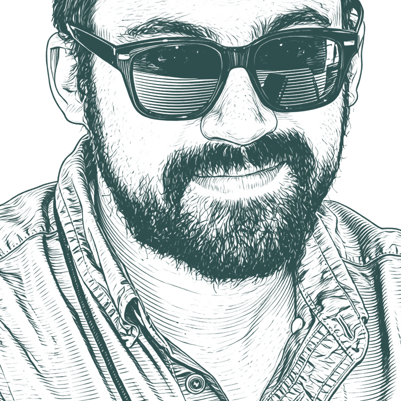 Engraved portrait of Austin Kleon, facing right