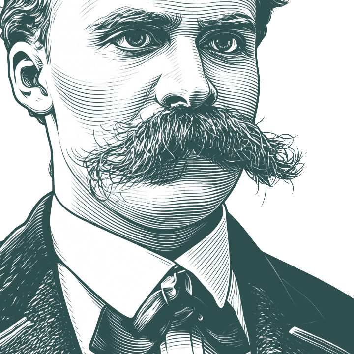 Engraved portrait of Friedrich Nietzsche, facing right