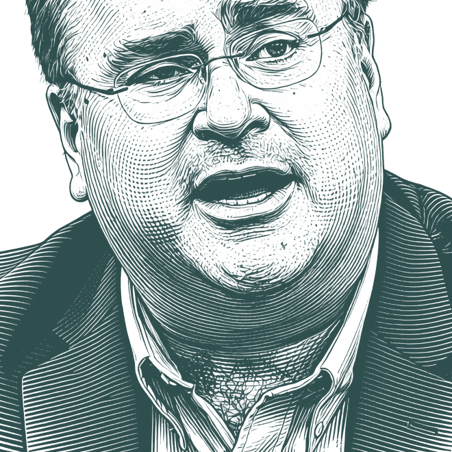 Engraved portrait of Reid Hoffman