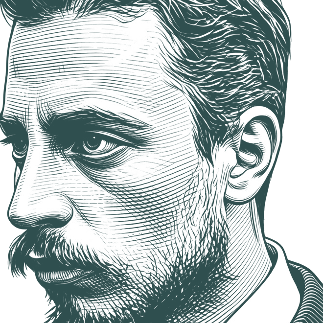 Engraved portrait of Rainer Maria Rilke, facing left