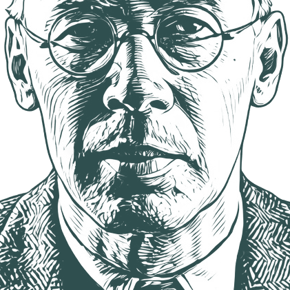 Engraved portrait of Henry Miller