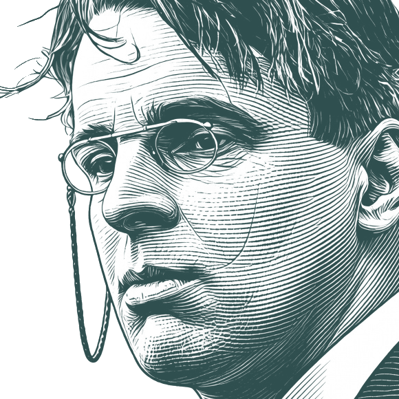 Engraved portrait of William Butler Yeats, facing left