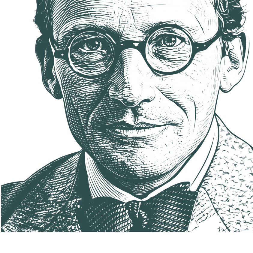 Engraved portrait of Erwin Schrödinger, facing left