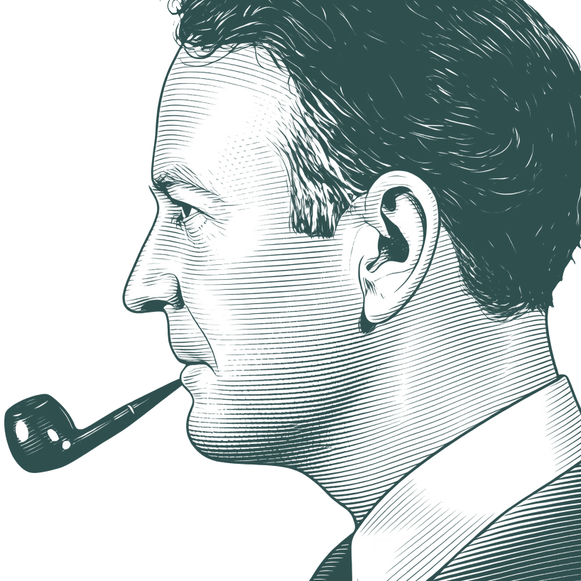 Engraved portrait of Raymond Chandler, facing left