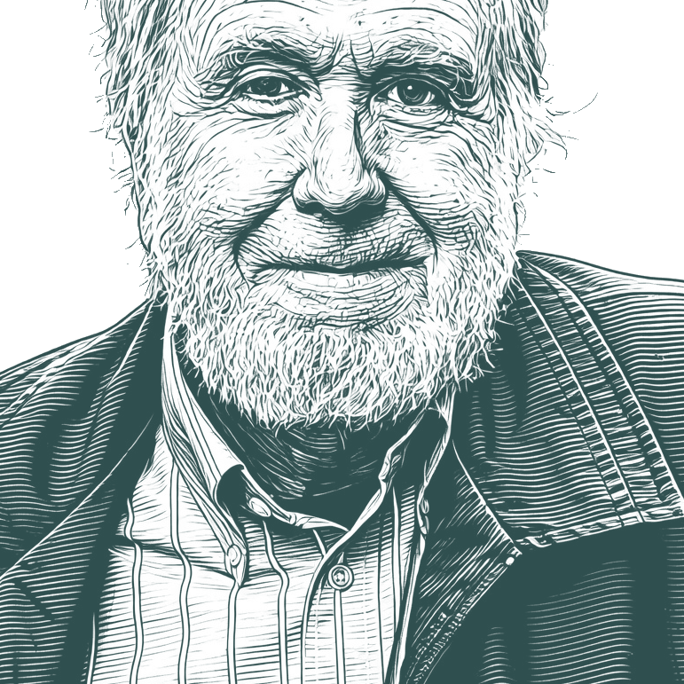 Engraved portrait of Kevin Kelly