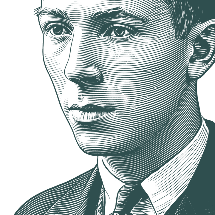 Engraved portrait of E.B. White, facing left