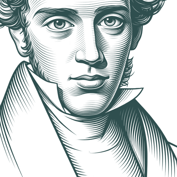 Engraved portrait of Søren Kierkegaard, facing right