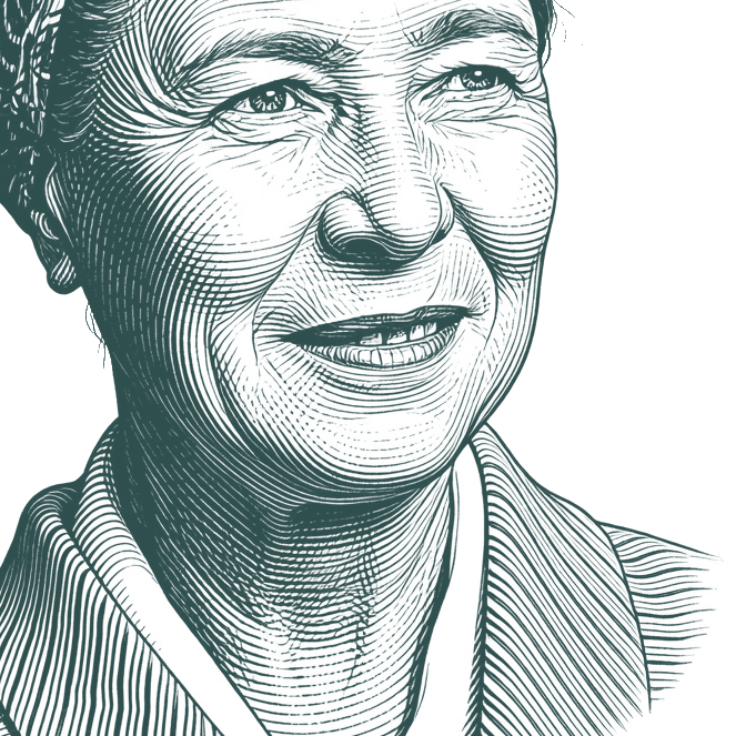Engraved portrait of Simone de Beauvoir, facing right