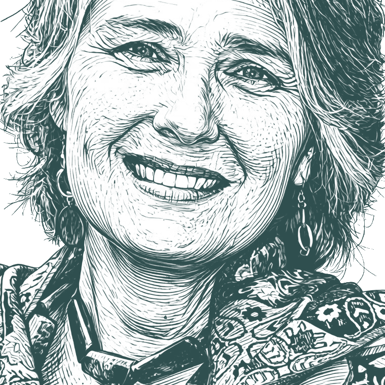 Engraved portrait of Louise Penny