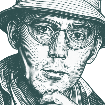Engraved portrait of Hunter S. Thompson