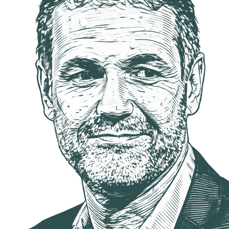 Engraved portrait of Khaled Hosseini, facing left