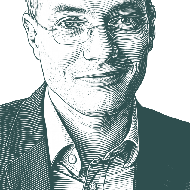 Engraved portrait of Alain de Botton