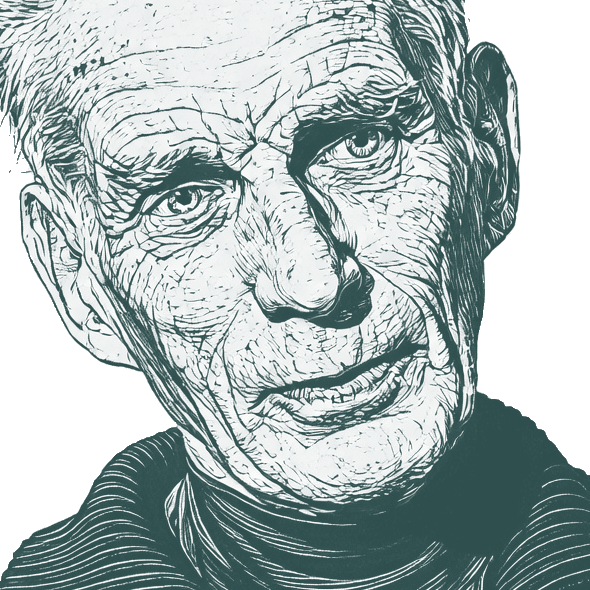 Engraved portrait of Samuel Beckett, facing right