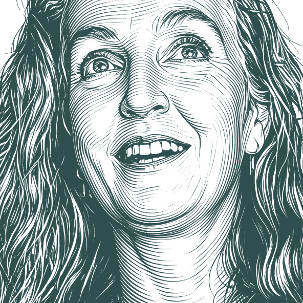 Engraved portrait of Rebecca Solnit, facing left