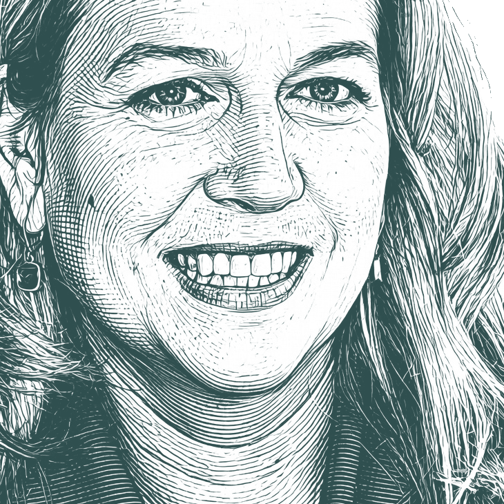 Engraved portrait of Cheryl Strayed, facing right