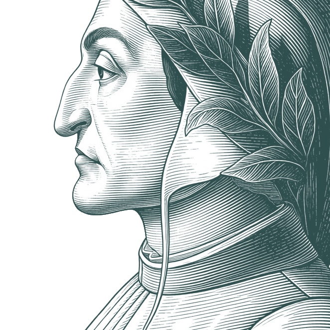 Engraved portrait of Dante Alighieri, facing left