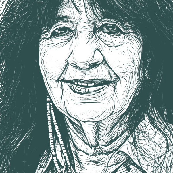 Engraved portrait of Joy Harjo