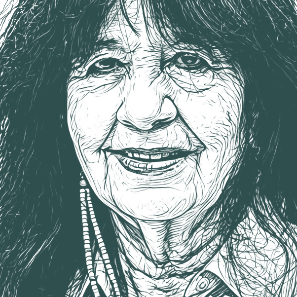 Engraved portrait of Joy Harjo
