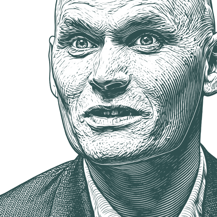 Engraved portrait of Anthony Doerr, facing left