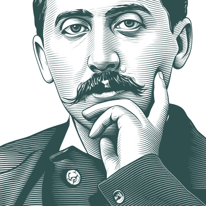 Engraved portrait of Marcel Proust, facing left