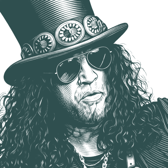 Engraved portrait of Slash, facing right
