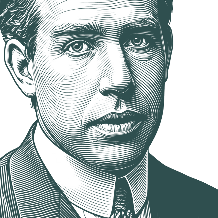 Engraved portrait of Niels Bohr, facing right