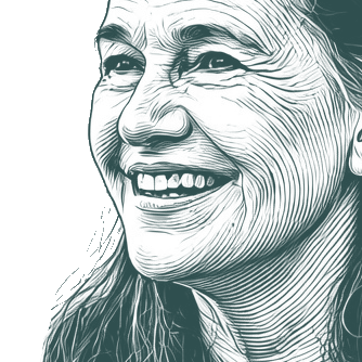Engraved portrait of Louise Erdrich, facing left
