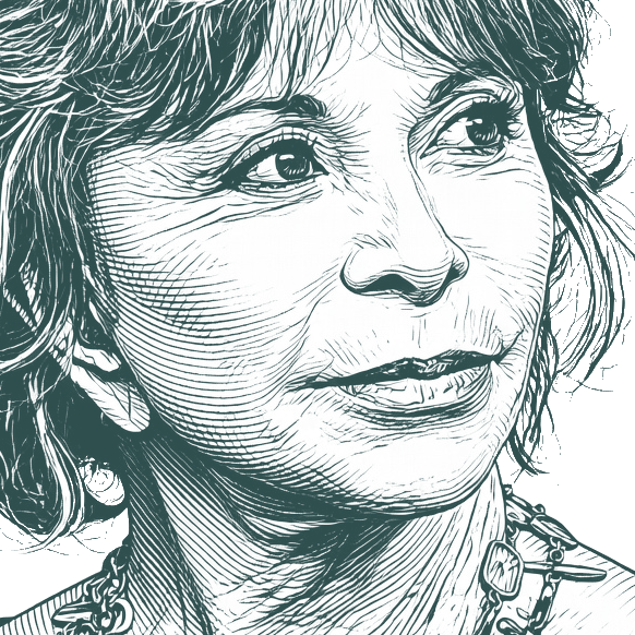 Engraved portrait of Isabel Allende, facing right