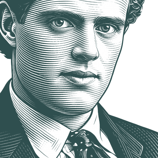 Engraved portrait of Jack London, facing right