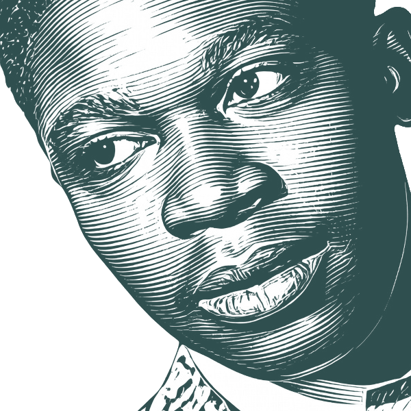 Engraved portrait of B. B. King, facing left