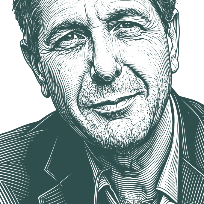 Engraved portrait of Leonard Cohen